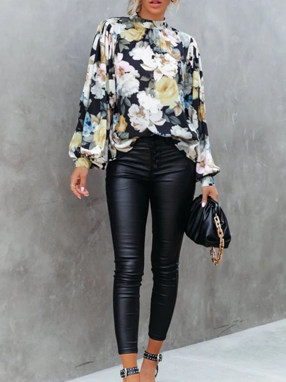 Vici Black Floral High Neck Puff-Sleeve Balloon Blouse NEW!!